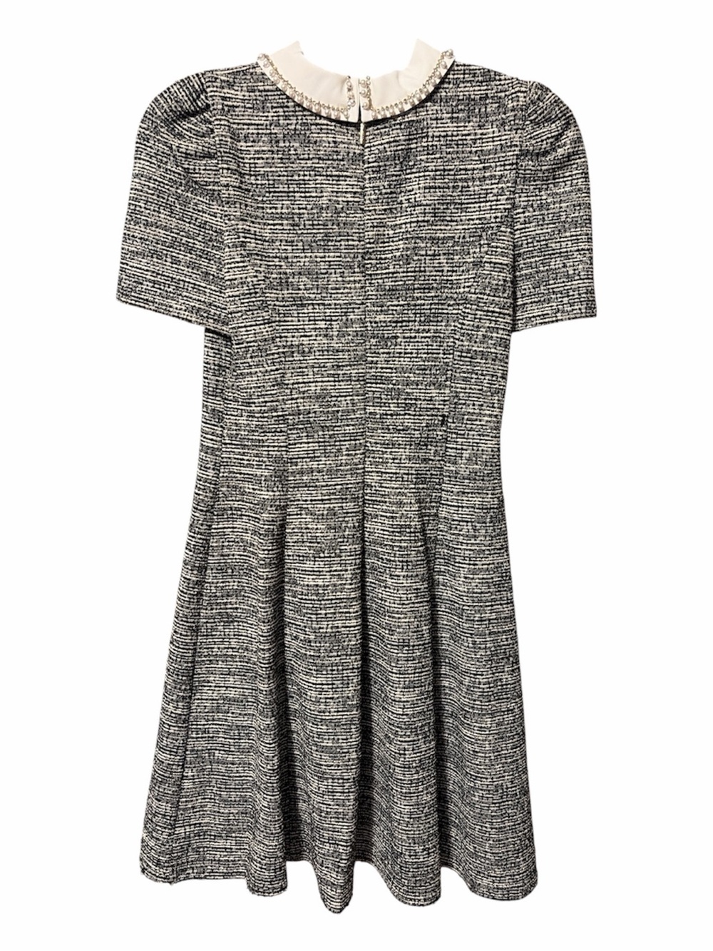 Karl Lagerfeld Paris Collared Tweed A-Line Dress Embellished Pearls Rhinestones - Picture 7 of 15